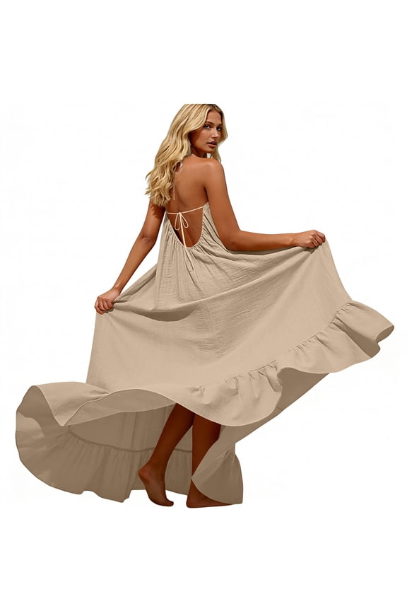 Women's Linen Fashionable Loose Casual Hem With Pleats Adjustable Neck Hanging Suspender Style Skirt Home Clothes Sleeping Skirt