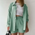 thumbnail image 1 of DailyTrove Women's Long Sleeve Button-Front Shacket & Short Set - Solid Color, Casual Style, Spring & Street Wear,Mint Green, 1 of 6