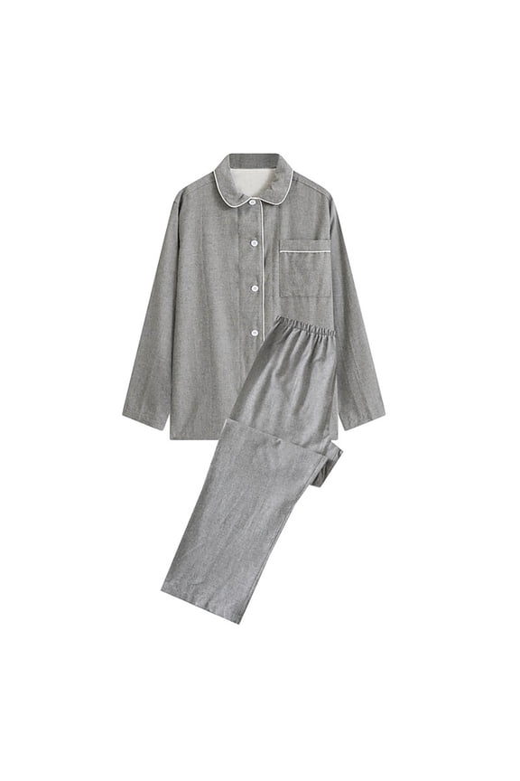 Women's Long Sleeve Button-Front Shirt & Pant Set - Solid Color, Classic Style, Casual Daily & Office Wear,Gray