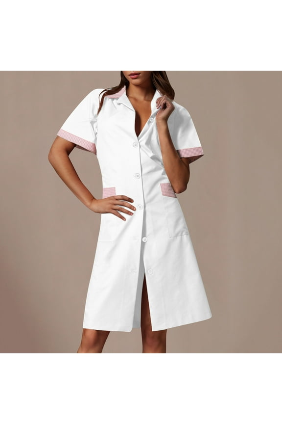 Women's Long Sleeve Collared Button Front Long Coat, Cozy Outerwear for Cool Summer Days Medical Work