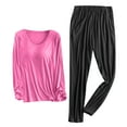 thumbnail image 1 of DailyTrove Women's Long Sleeve Crew Neck Top & Legging Set - Solid Color, Slim Fit, Gym & Casual Wear,Hot Pink, 1 of 5