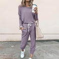 thumbnail image 1 of DailyTrove Women's Long Sleeve Crew Neck Top & Pant Set - Solid Color, Loose Fit, Winter & Casual Daily Wear,Purple, 1 of 5