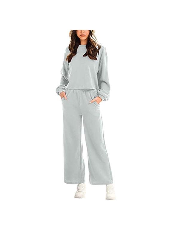 Women's Long Sleeve Crew Neck Tracksuit - Solid Color, Loose Fit, Fall & Casual Daily Wear,Gray