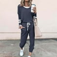 thumbnail image 1 of DailyTrove Women's Long Sleeve Drawstring Tracksuit - Solid Color, Casual Style, Fall & Outdoor Leisure Wear,Navy, 1 of 5