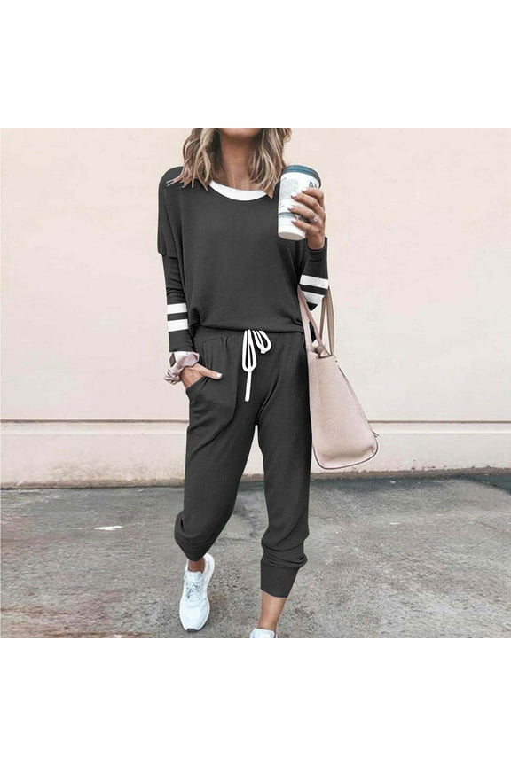 Women's Long Sleeve Drawstring Tracksuit - Solid Color, Slim Fit, Spring & Street Wear,Gray