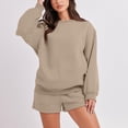 thumbnail image 1 of DailyTrove Women's Long Sleeve Drop Shoulder Sweatshirt & Short Set - Solid Color, Loose Fit, Summer & Casual Daily Wear,Khaki, 1 of 6