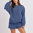 thumbnail image 1 of DailyTrove Women's Long Sleeve Drop Shoulder Sweatshirt & Short Set - Solid Color, Loose Fit, Summer & Casual Daily Wear,Navy, 1 of 6