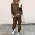 thumbnail image 1 of DailyTrove Women's Long Sleeve Drop Shoulder Tracksuit - Solid Color, Casual Style, Spring & Outdoor Leisure Wear,Brown, 1 of 5