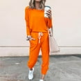 thumbnail image 1 of DailyTrove Women's Long Sleeve Drop Shoulder Tracksuit - Solid Color, Casual Style, Spring & Outdoor Leisure Wear,Orange, 1 of 5