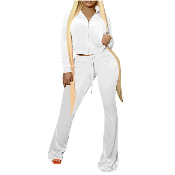 DailyTrove Women's Long Sleeve Flare Leg Jumpsuit - Solid Color, Slim Fit, Spring & Street Wear,White