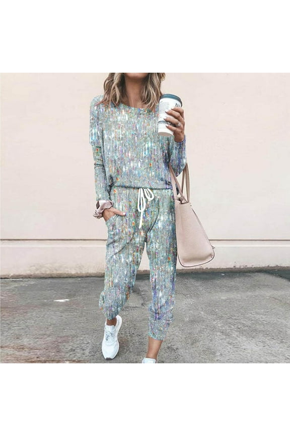 Women's Long Sleeve Floral Print Loungewear Set - Patterned, Soft Fabric, Casual Daily & Home Wear,Green