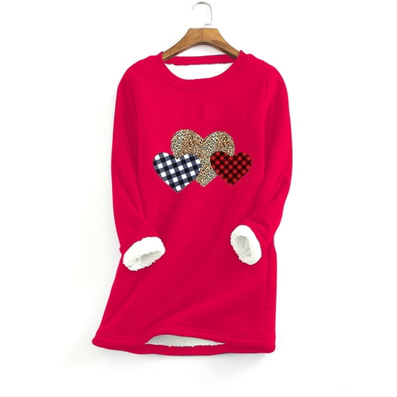 DailyTrove Women's Long Sleeve Heart Print Tunic Dress - Patterned, Casual Style, Fall & Weekend Wear,Watermelon Red