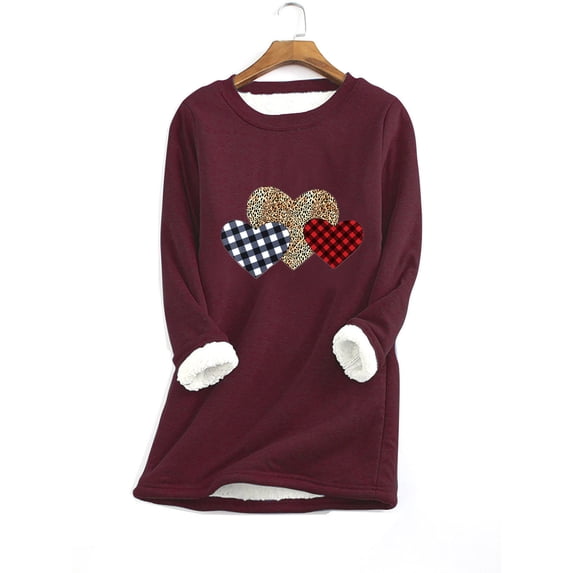 DailyTrove Women's Long Sleeve Heart Print Tunic Dress - Patterned, Casual Style, Fall & Weekend Wear,Wine