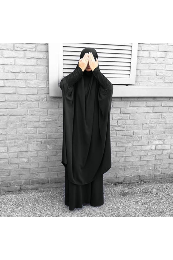 Women's Long Sleeve Maxi Abaya Dress - Solid Color, Modest Style, Daily Wear & Religious Occasion,Black