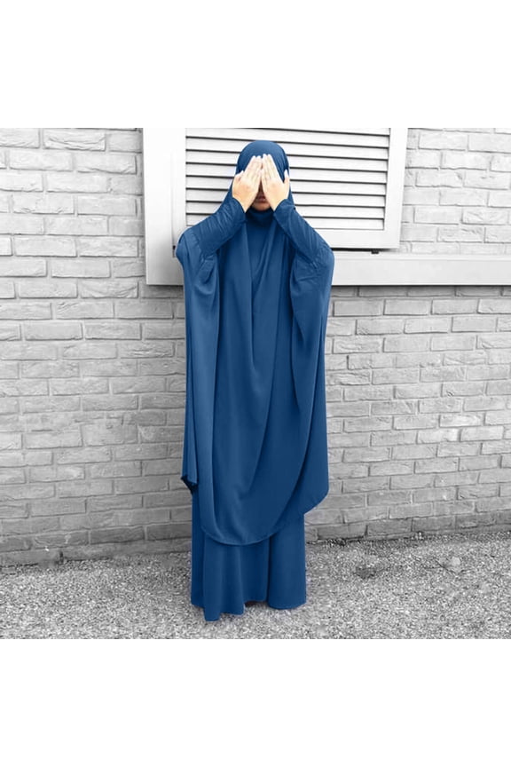 Women's Long Sleeve Maxi Abaya Dress - Solid Color, Modest Style, Daily Wear & Religious Occasion,Blue