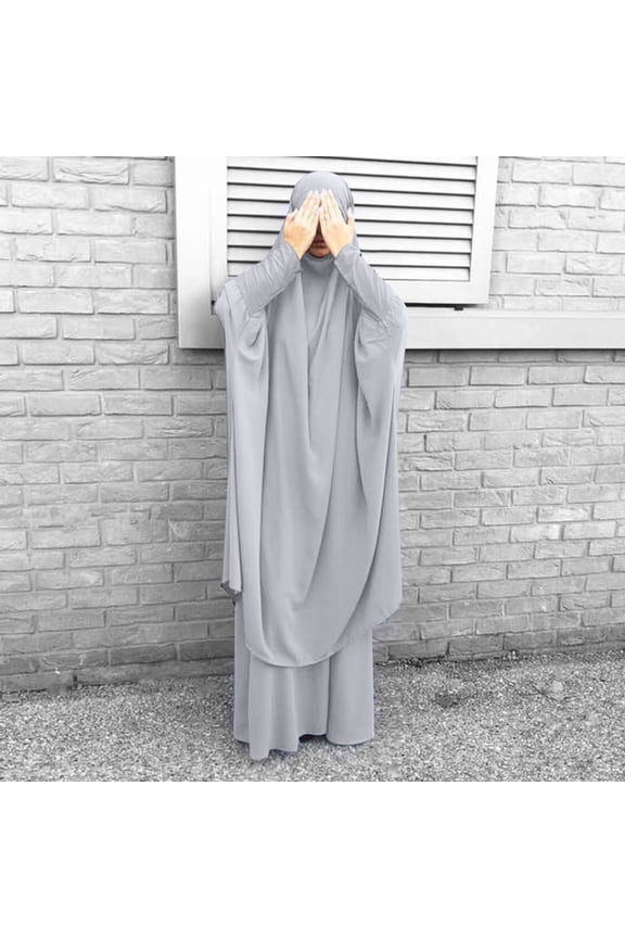 Women's Long Sleeve Maxi Abaya Dress - Solid Color, Modest Style, Daily Wear & Religious Occasion,Gray