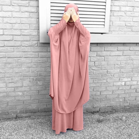 DailyTrove Women's Long Sleeve Maxi Abaya Dress - Solid Color, Modest Style, Daily Wear & Religious Occasion,Pink