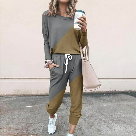 DailyTrove Women's Long Sleeve Ombre Sweatpants Set - Gradient Design, Casual Style, Fall & Outdoor Leisure Wear,Gray