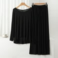 thumbnail image 1 of DailyTrove Women's Long Sleeve Pleated Midi Loungewear Skirt - Solid Color, Soft Fabric, Casual Daily & Home Wear,Black, 1 of 3