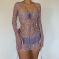 thumbnail image 1 of DailyTrove Women's Long Sleeve Sheer Mesh Top & Short Set - Patterned, Feminine Style, Night Out & Party Wear,Purple, 1 of 6