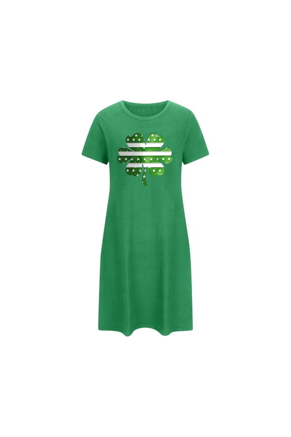 Women's Long Sleeve Sleep Dress - St. Patrick's Day Script & Decor Print Festive Home & Sleep Wear