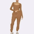 thumbnail image 1 of DailyTrove Women's Long Sleeve Square Neck Tracksuit - Solid Color, Slim Fit, Spring & Outdoor Activity Wear,Gold, 1 of 6