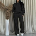 thumbnail image 1 of DailyTrove Women's Long Sleeve Sweatshirt & Pant Set - Solid Color, Oversized Fit, Casual Daily & Lounge Wear,Black, 1 of 6