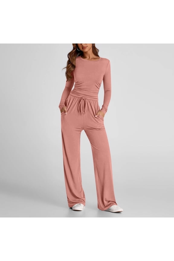 Women's Long Sleeve Tracksuit - Solid Color, Loose Fit, Spring & Casual Daily Wear,Pink