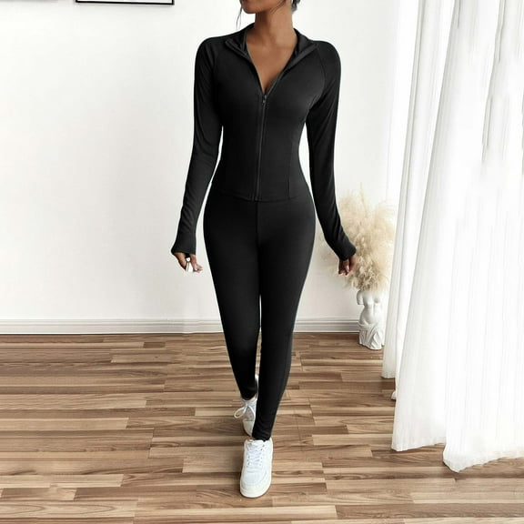 DailyTrove Women's Long Sleeve Zip-Up Bodysuit - Solid Color, Slim Fit, Casual Daily & Street Wear,Black