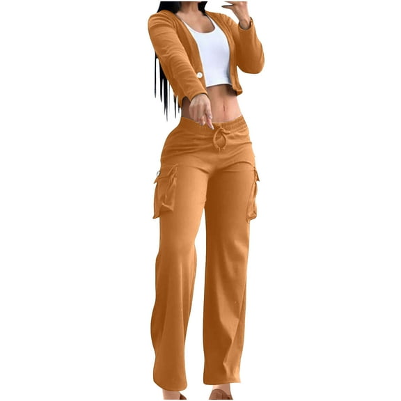 DailyTrove Women's Long Sleeve Zip-Up Tracksuit - Solid Color, Slim Fit, Spring & Outdoor Activity Wear,Yellow