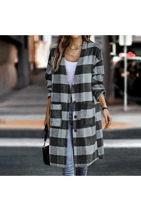 Women's Longline Plaid Shacket - Oversized Casual Coat, Versatile for Layering