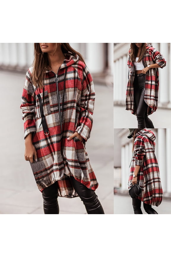 Women's Longline Plaid Shirt Jacket, Edgy Outerwear for Winter Layering & Street Style for women