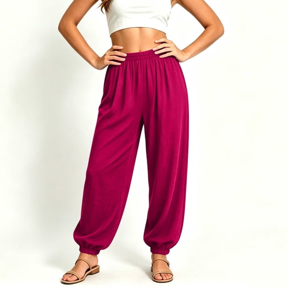 DailyTrove Women's Loose Fit Elastic Waist Ankle Tie Casual Jogger Pants Drawstring Sweatpants