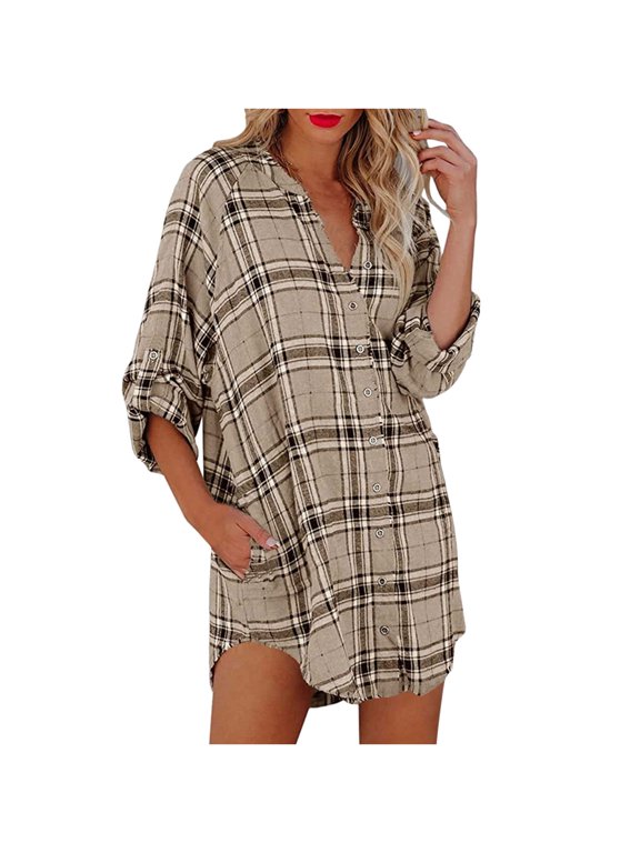 Women's Loose-Fit Plaid Shift Dress, Versatile Outerwear for Spring/Summer Daily Wear & Creative Styling for women