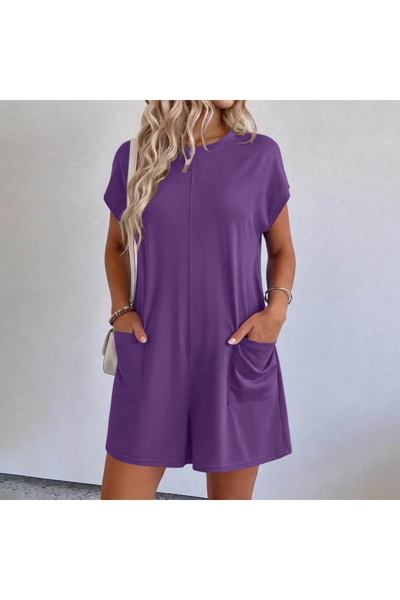Women's Loungewear Romper, Short-Sleeve Casual Playsuit with Shorts
