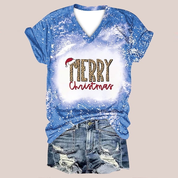 DailyTrove Women's "Merry" Graphic Bleached Short Sleeve T-Shirt - Casual Loose Tee, Whimsical for Christmas & Outings