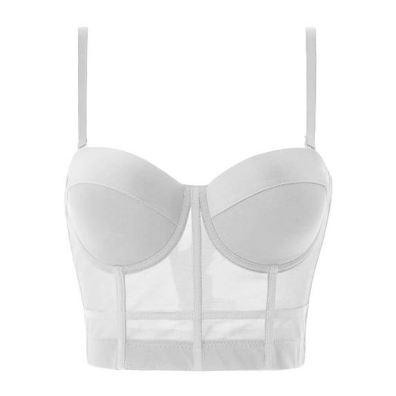 DailyTrove Women's Mesh Corset Bustier Top with Sweetheart Neckline & Boning