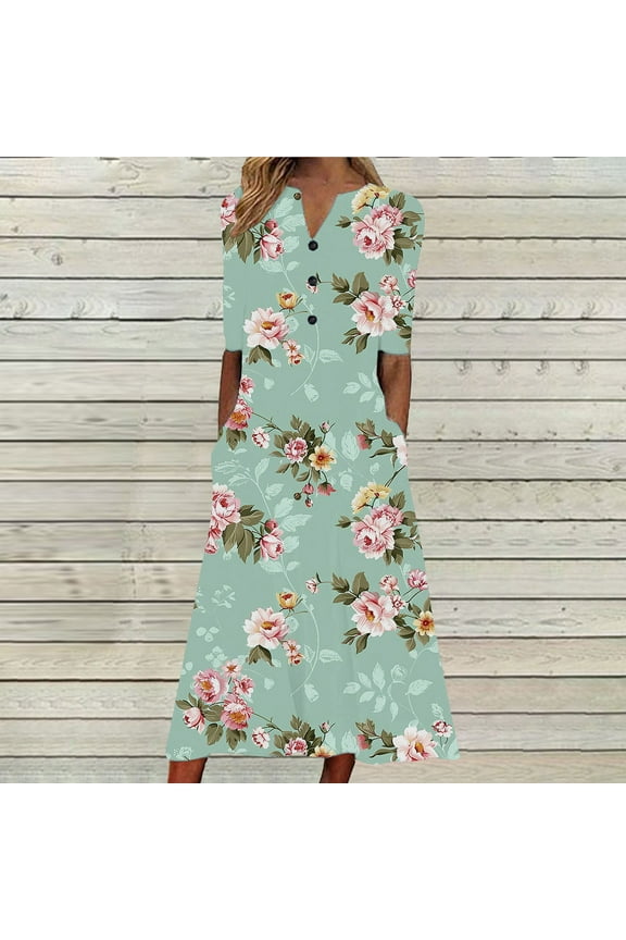 Women's Mint Floral Printed Short Sleeve Maxi Dress, Sweet Outerwear for Summer Picnics Seasonal Charm