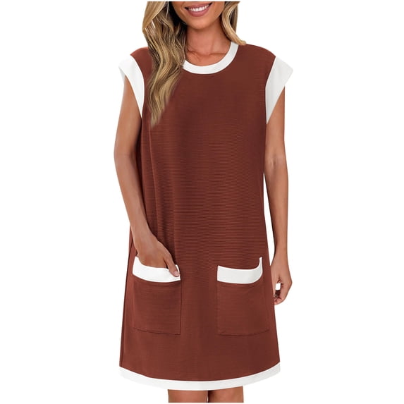 DailyTrove Women's Multi Color Contrast Trimmed Sleeveless Dress, Casual Outerwear for Summer Daily Wear Seasonal Charm