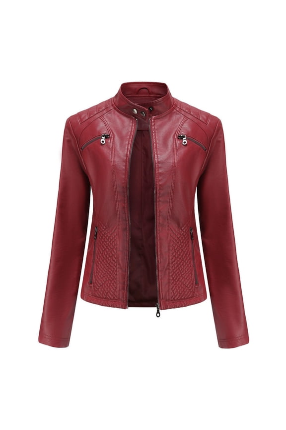 Women's Multi-Color Faux Leather Moto Jacket, Edgy Outerwear for Winter Night Outings & Statement Looks