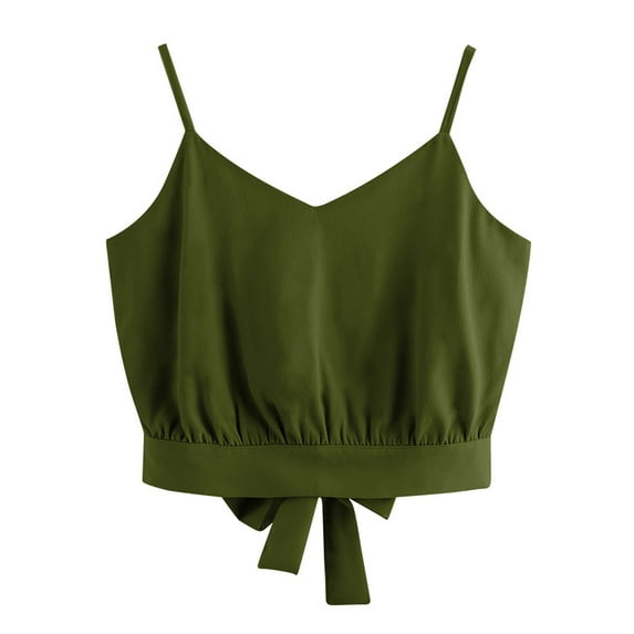 DailyTrove Women's Tie-Waist Cropped Cami Top - Polyester Casual & Party Wear, Flattering for Gatherings