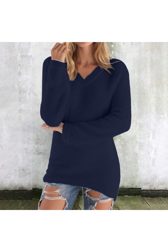 Women's Multi-Color Oversized Distressed Sweater - Relaxed Weekend OutingsNavyL