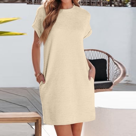 DailyTrove Women's Multi Color Pocket Trimmed Short Sleeve Shift Dress, Versatile Outerwear for Summer Office Layering Casual Commute