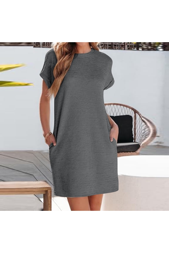 Women's Multi Color Pocket Trimmed Short Sleeve Shift Dress, Versatile Outerwear for Summer Office Layering Casual Commute