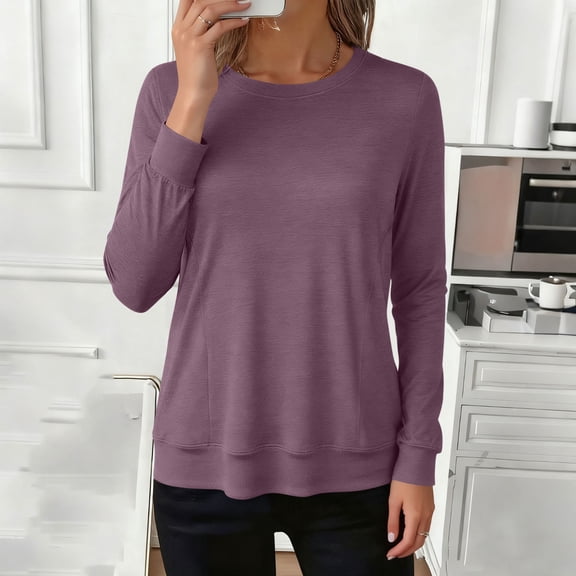 DailyTrove Women's Multi-Color Relaxed Fit Long Sleeve Top - Cozy Winter Casual Daily WearPurpleXL
