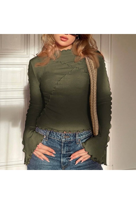 Women's Multi-Color Turtleneck Fitted Long Sleeve Top - Slim Layering & Everyday WearArmy GreenS