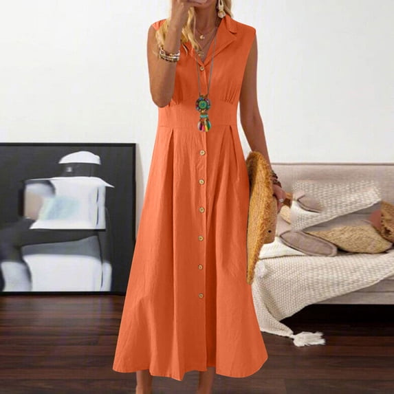DailyTrove Women's Multi Color V Neck Button Down Midi Dress, Versatile Outerwear for Summer Office Commute Daily Wear