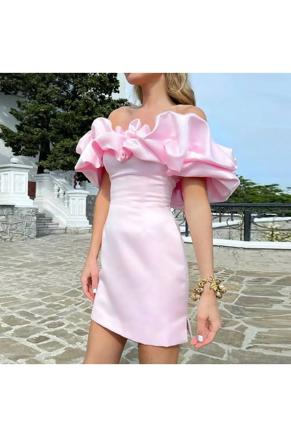 Women's Off-Shoulder Puff Sleeve Dress-Short-Polyester-for Cocktail Party/Night Out-Dramatic Puff Sleeves