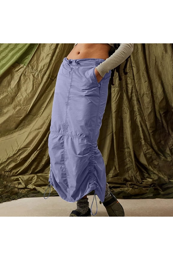 Women's Olive Green Cargo Maxi Skirt - Polyester Casual Outdoor & Festival Wear, Functional for Hiking