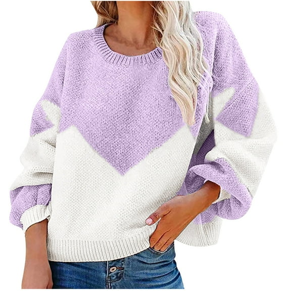 DailyTrove Women's Ombre Color Block Knit Sweater, Long Sleeve, Casual Beach & Cultural Event Wear, Soft Wool Blend, Contrast Hem, Plus Size Friendly